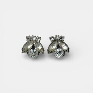Vintage 1960s Rhinestone Clip Earrings Silver Tone Cocktail Glam
